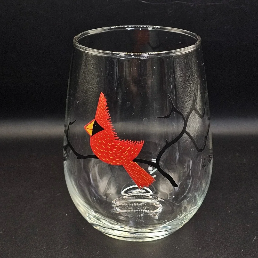 Mary‎ Elizabeth Arts Birds Stemless Wine Glasses Tumblers Set of 4 Made USA 4.5